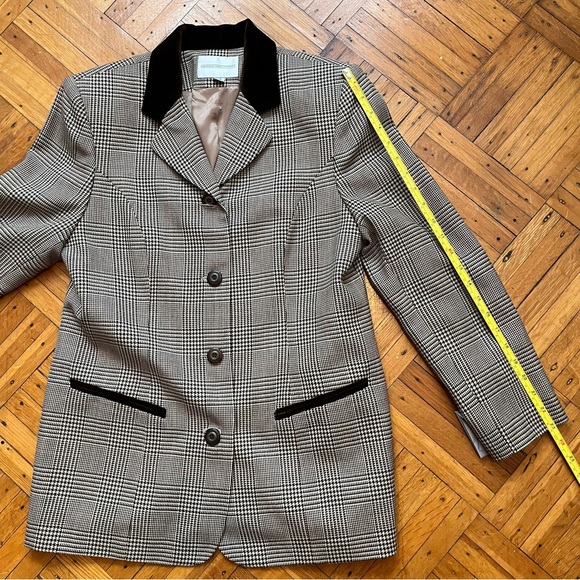 Amanda Smith Petites Preppy Houndstooth Plaid Boxy Blazer Velvet Trim Wool Blend - Picture 13 of 16